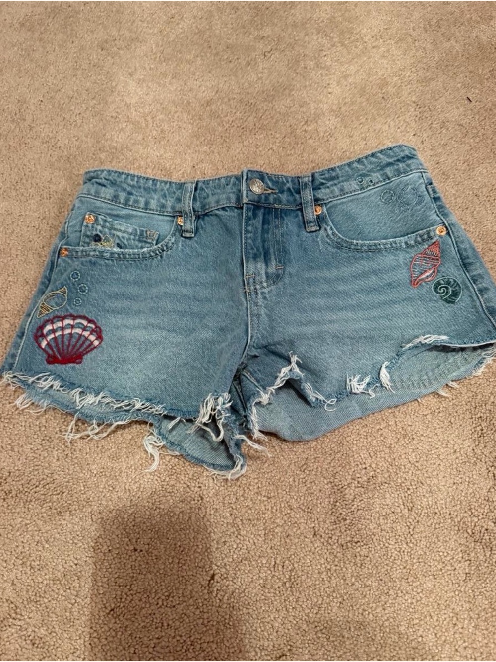 Altar'd State Light Blue Embroidered Denim Cutoff Shorts